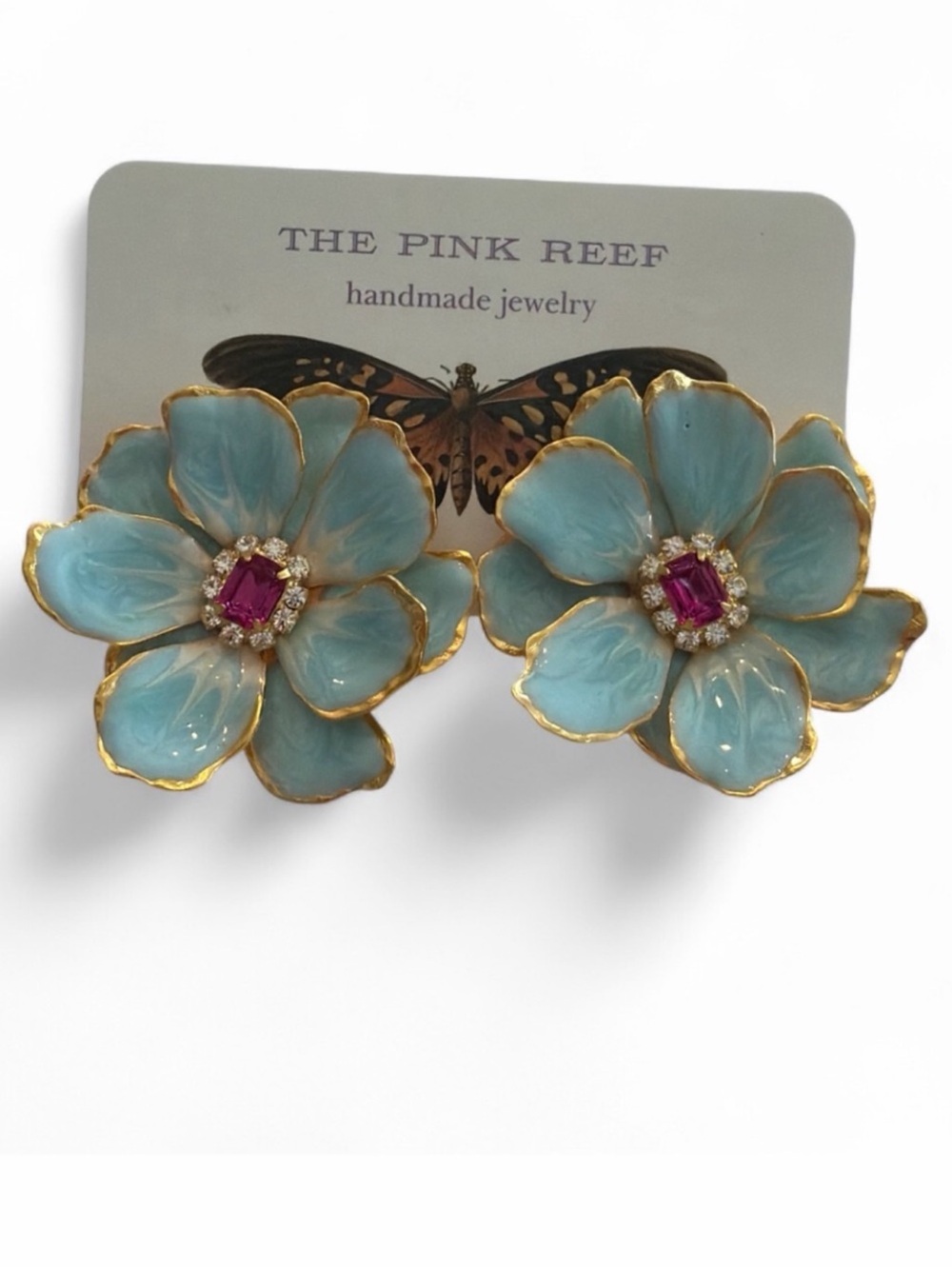 Anthropologie Earrings The Pink Reef Handpainted Hawaiin Blue Made in USA NEW